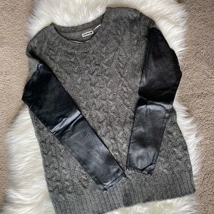 Noisy May Wool Leather Sleeve Sweater